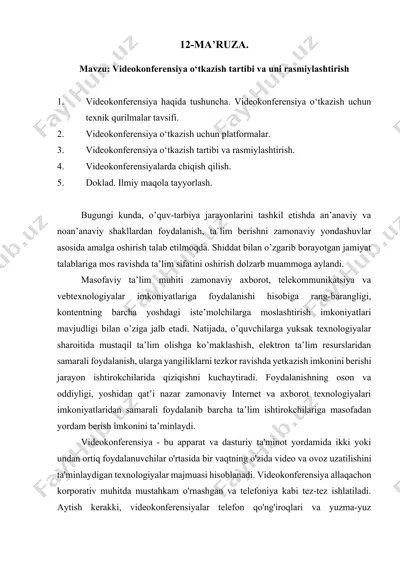 videokonferensiya o‘tkazish tartibi va uni rasmiylashtirish — DOCX