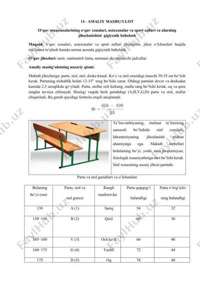 gigiyenik baholash amaliy mashg'uloti — DOCX