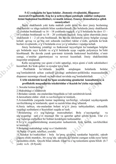 jismoniy rivojlanishi va jinsiy shakllanish — DOCX