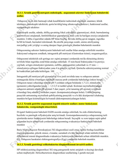 xronik gastritli nawqastı endoskopik, asqazannıň sekretor funkciyasın bahalawshı usıllar — DOCX