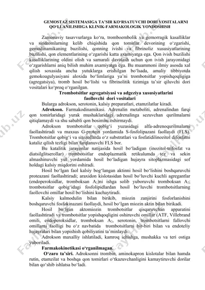 gemostaz sistemasiga ta’sir ko‘rsatuvchi dori vositalarni qo‘llanilishiga klinik-farmakologik yondoshish — DOCX