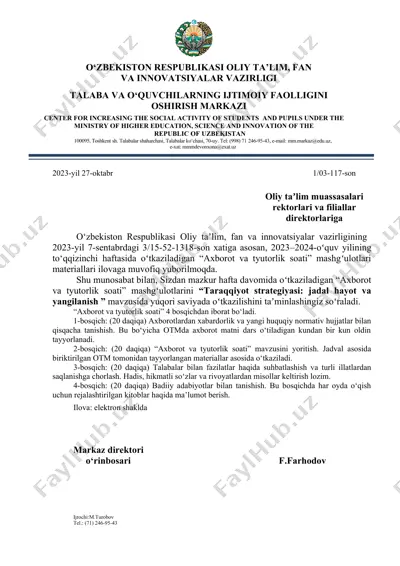 "axborot va tyutorlik soati" mashgʻulotlari materiallari — DOCX