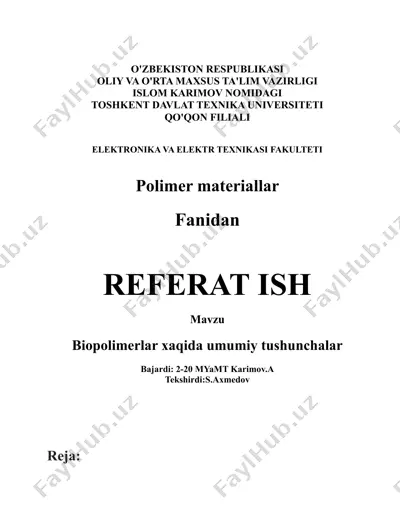 biopolimerlar xaqida umumiy tushunchalar — DOCX
