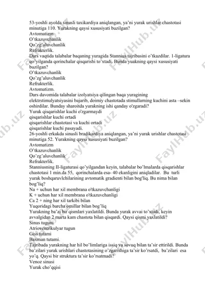 yurak xususiyatlari haqida test savollari — DOCX
