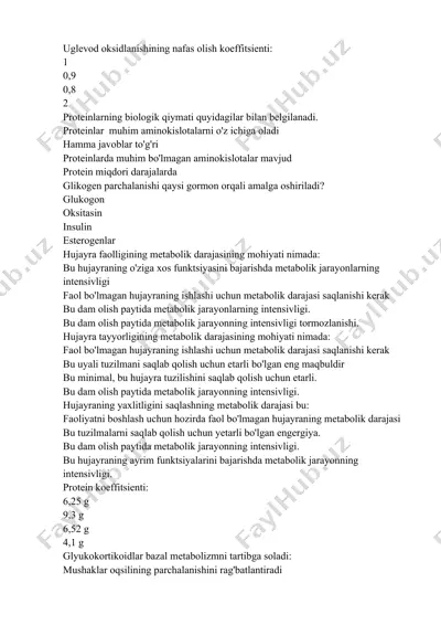 uglevod oksidlanishining nafas olish koeffitsienti — DOCX