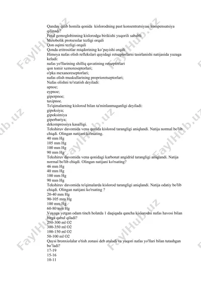 kislorodning past konsentratsiyasi va homila qonida kompensatsiya qilinishi — DOCX