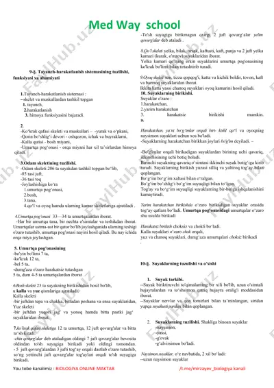 tayanch-harakatlanish sistemasining tuzilishi, funksiyasi va ahamiyati — DOCX