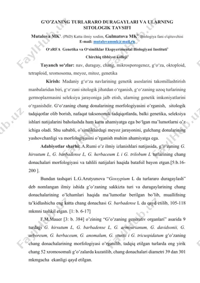g'o’zaning turlararo duragaylari va ularning sitologik tavsifi — DOCX