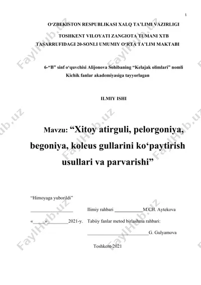 "xitoy atirguli, pelorgoniya, begoniya, koleus gullarini ko‘paytirish usullari va parvarishi" — DOCX