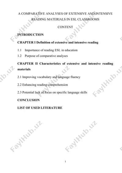 a comparative analyses of extensive and intensive reading materials in esl classrooms — DOCX