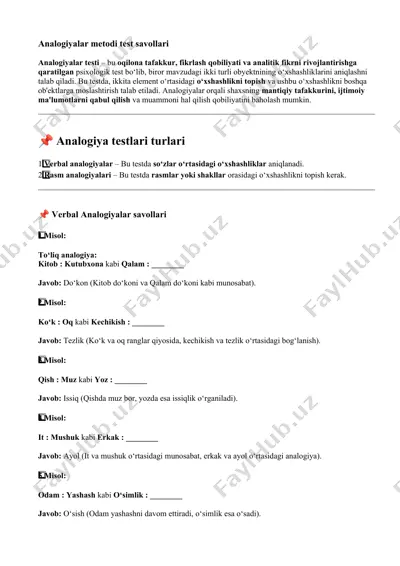 analogiyalar metodi test savollari — DOCX