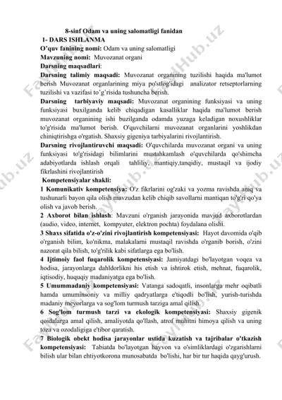 8-sinf odam va uning salomatligi fanidan dars ishlanmasi — DOCX