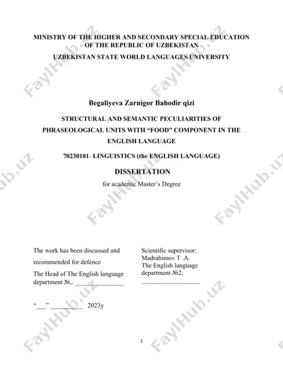 structural and semantic peculiarities of phraseological units with “food” component in the english language — DOCX