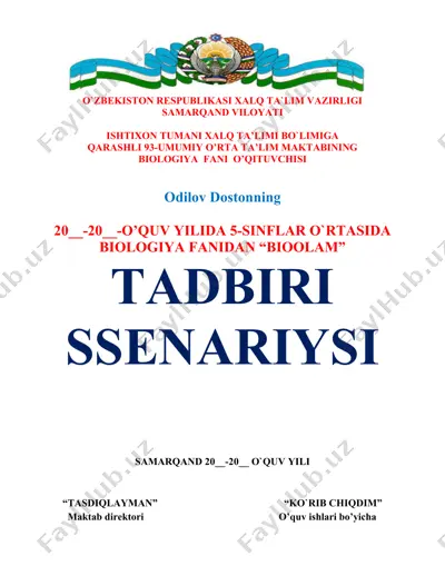 "biologya fanidan 'bioolam' tadbiri ssenariesi" — DOCX
