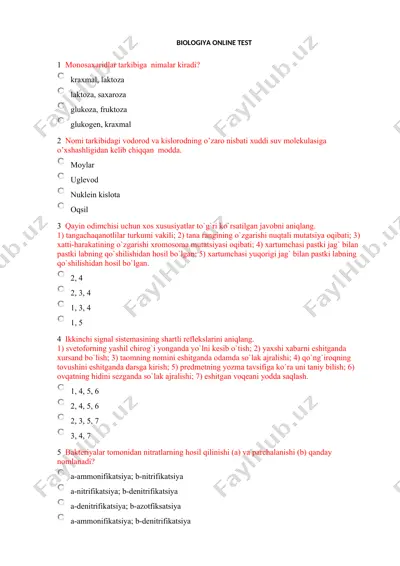 biologiya online test — DOCX