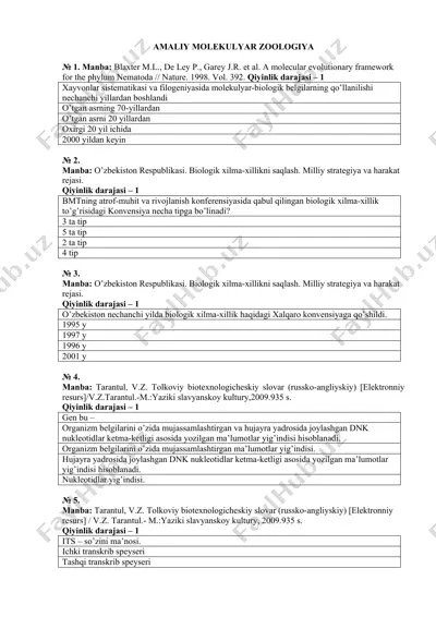amaliy molekulyar zoologiya — DOCX