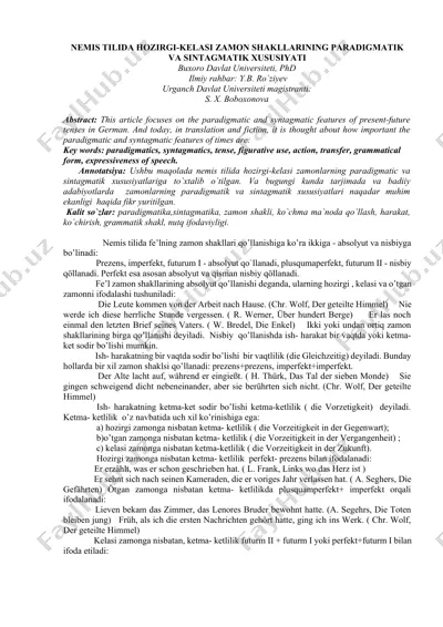 nemis tilida hozirgi-kelasi zamon shakllarining paradigmatik va sintagmatik xususiyati — DOCX