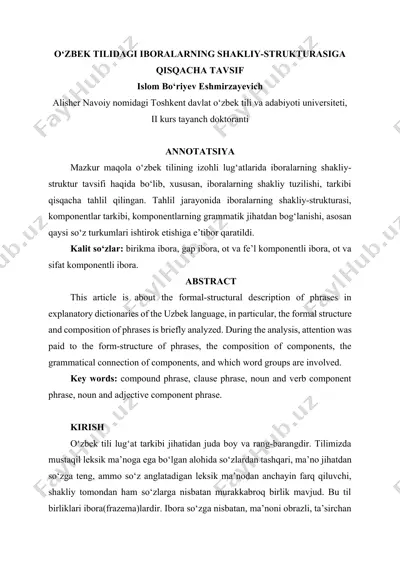 o‘zbek tilidagi iboralarining shakliy-strukturasiga qisqacha tavsif — DOCX