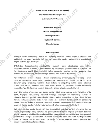 noan’anaviy darslarda axborot kommunikasiya texnologiyalaridan foydalanish bo’yicha metodik tavsiya — DOCX