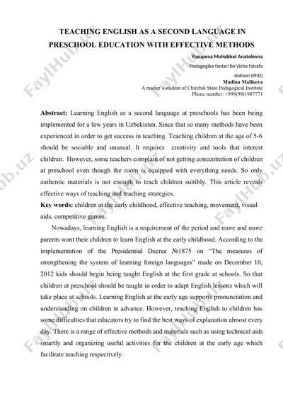 teaching english as a second language in preschool education with effective methods — DOCX