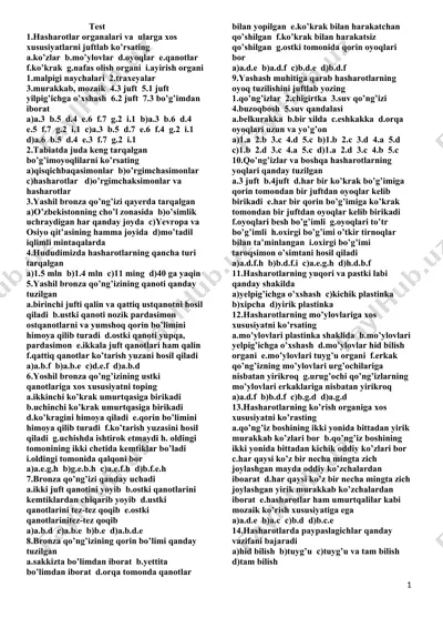 hasharotlar organalari va ularga xos xususiyatlarni juftlab ko’rsating — DOCX