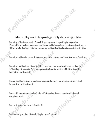 hayvonot dunyosidagi evolyutsion o'zgarishlar — DOCX