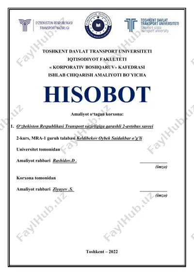 ishlab chiqarish amaliyoti bo'yicha hisobot — DOCX