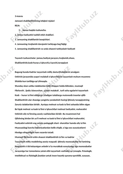 jamoani shakllantirishning istiqbol rejalari — DOCX