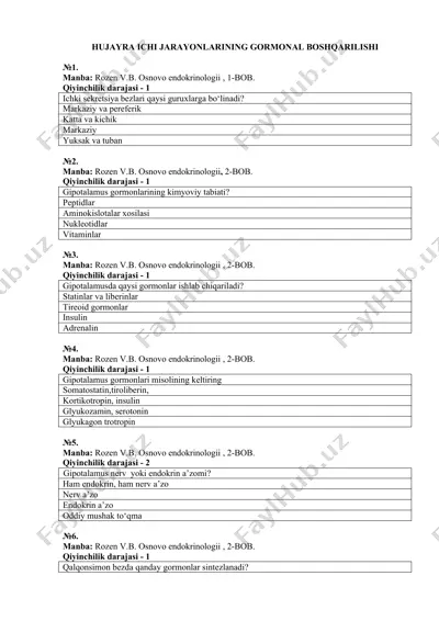 hujayra ichi jarayonlarining gormonal boshqarilishi — DOCX