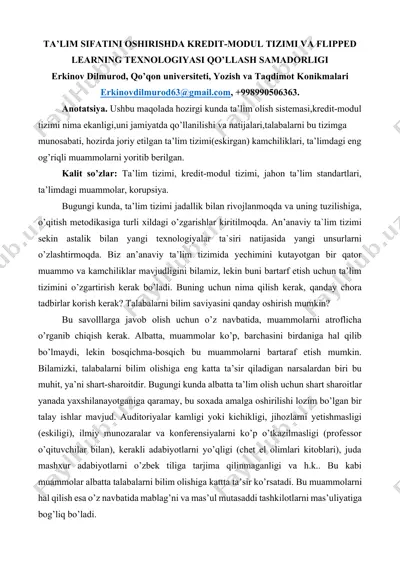 ta’lim sifatini oshirishda kredit-modul tizimi va flipped learning texnologiyasi qo’llash samadorligi — DOCX