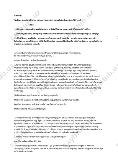 tarbiya fanini oʻqitishda tarbiya treninglari asosida faoliyatni tashkil etish — DOCX