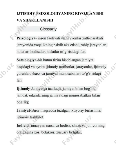 ijtimoiy psixologiyaning rivojlanishi va shakllanishi glossariy — DOCX