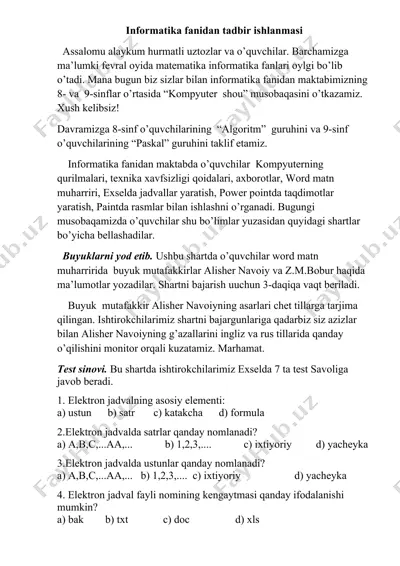 informatika fanidan tadbir ishlanmasi — DOCX