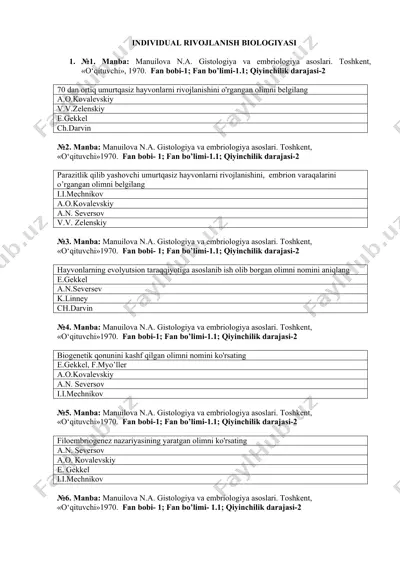 individual rivojlanish biologiyasi — DOCX