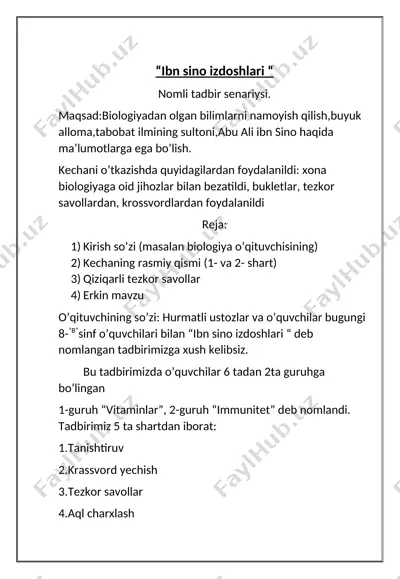 ibn sino izdoshlari tadbir senariysi — DOCX