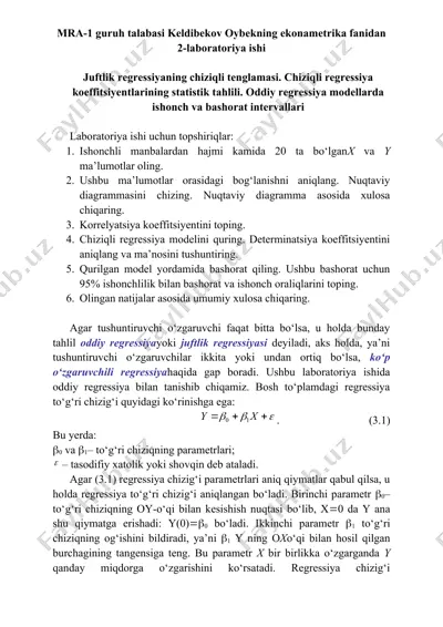 ekonomika fanidan chiziqli regressiya va statistik tahlil — DOCX