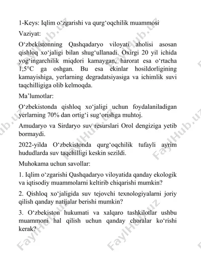 iqlim o‘zgarishi va qurg‘oqchilik muammosi — DOCX