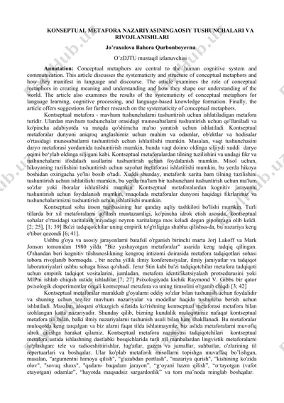 konseptual metafora nazariyasiningaosiy tushunchalari va rivojlanishlari — DOCX