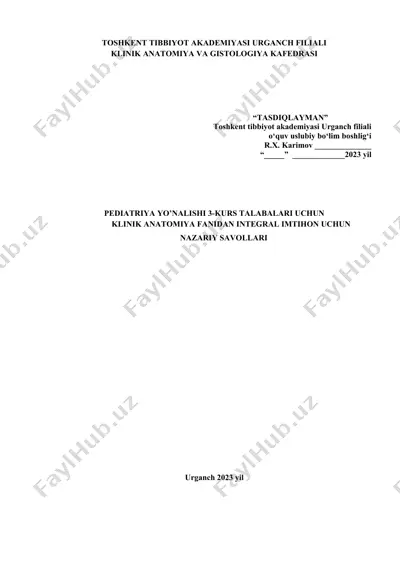 klinik anatomiya fanidan integral imtihon savollari — DOCX
