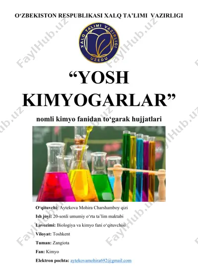 “yosh kimyogarlar” kimyo fanidan to‘garak hujjatlari — DOCX