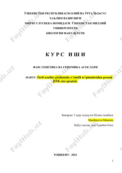 o'simlik to'qimalaridan genom dnk sini ajratish — DOCX