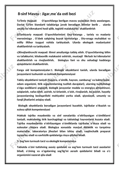 8-sinf mavzu : jigar,me`da osti bezi — DOCX