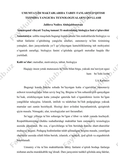 umumta'lim maktablarida tabiiy fanlarni o‘qitish tizimida yangicha texnologiyalarni qo‘llash — DOCX