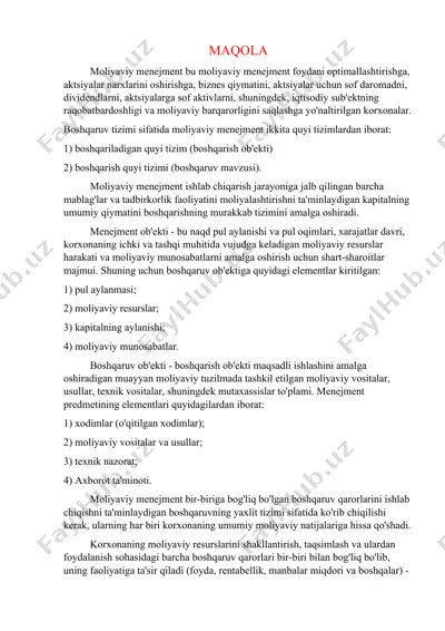 moliyaviy menejment — DOCX