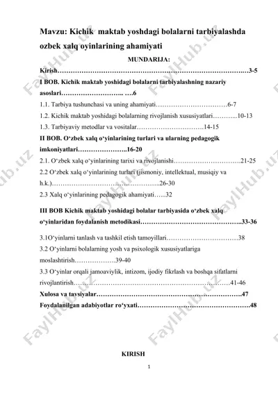 kichik maktab yoshdagi bolalarni tarbiyalashda ozbek xalq oyinlarining ahamiyati — DOCX