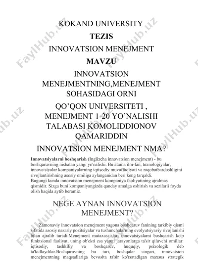 tezis "innovatsion menejment" — DOCX
