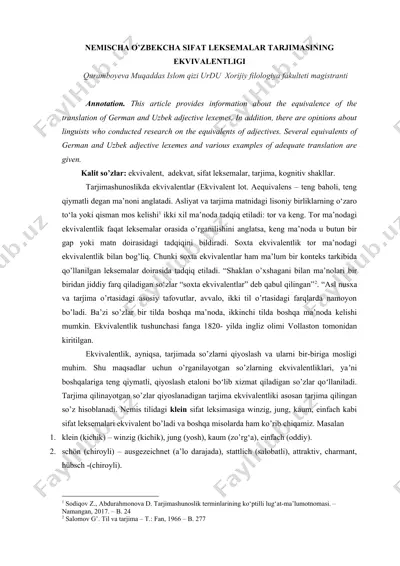 nemischa o’zbekcha sifat leksemalar tarjimasining ekvivalentligi — DOCX