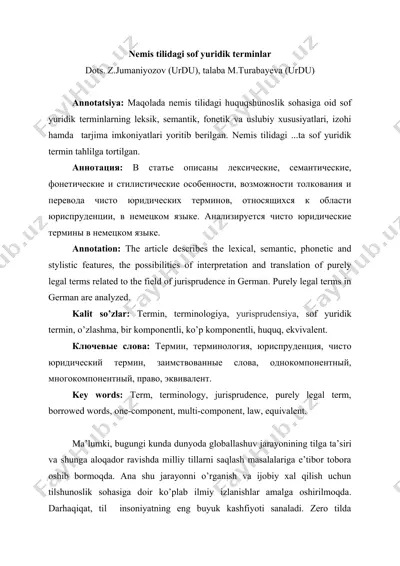 nemis tilidagi sof yuridik terminlar — DOCX