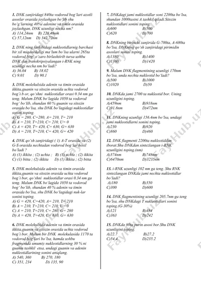 dnk molekulasi haqida masalalar — DOCX