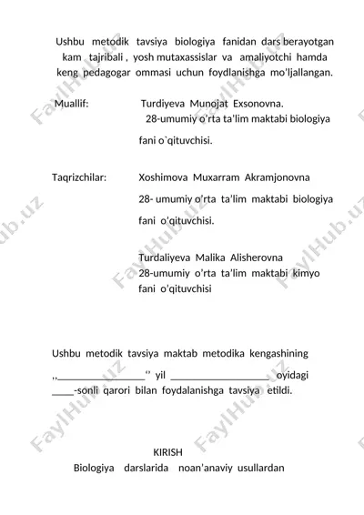 biologiya fanidan darslar metodikasi — DOCX